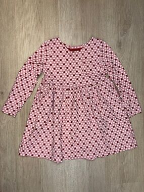 Mini Boden Girls' 5/6 Pink Polka Dot Long-Sleeve Dress